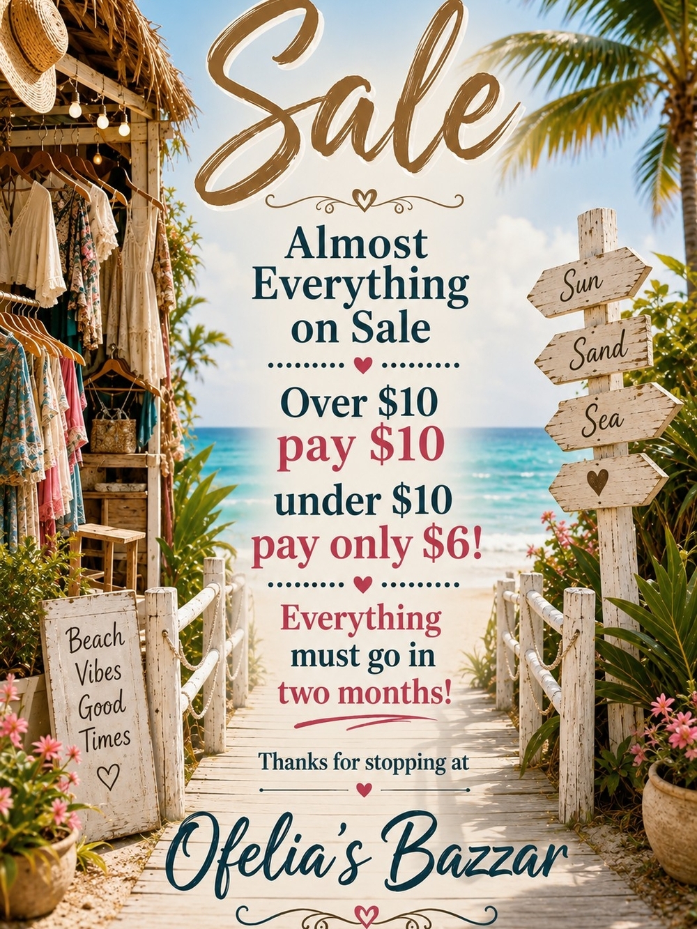 Ofelia's Bazzar Summer Sale Poster - Beachy Teal & Sand Tones